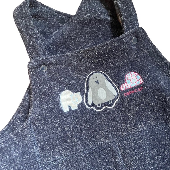 Y2k OshKosh B'gosh Baby Boys 24 Mo Navy Blue Fleece Penguin Polar Bear Overalls - Picture 2 of 4